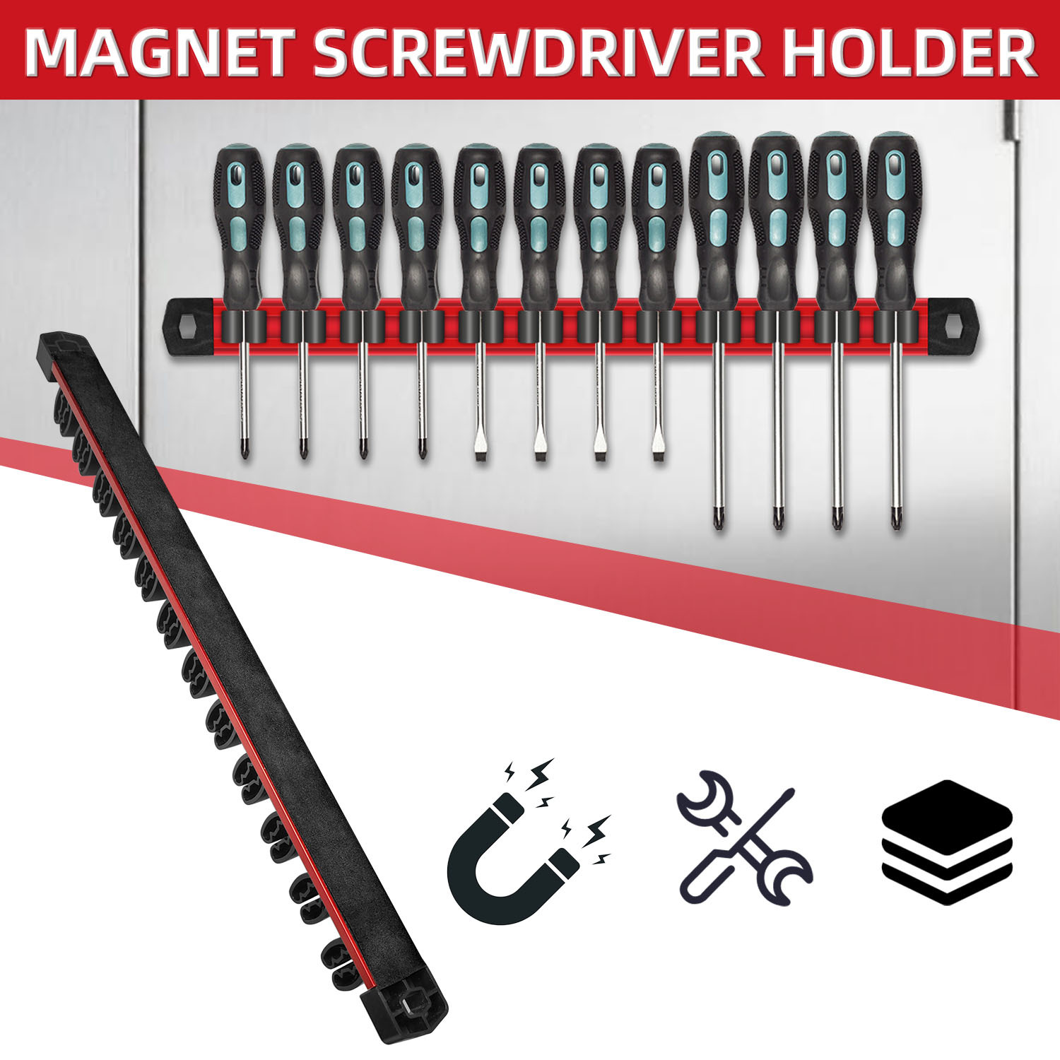 🔧 50% OFF! 🔩 Heavy-Duty Aluminum Magnet Screwdriver Organizer – Sturdy, Compact & Ideal for Professional Storage