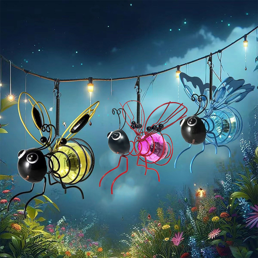 🐝Solar Bee Lanterns for Outdoors – 2-in-1 Hanging Crackle Glass Garden Lights, Waterproof Yard Decor