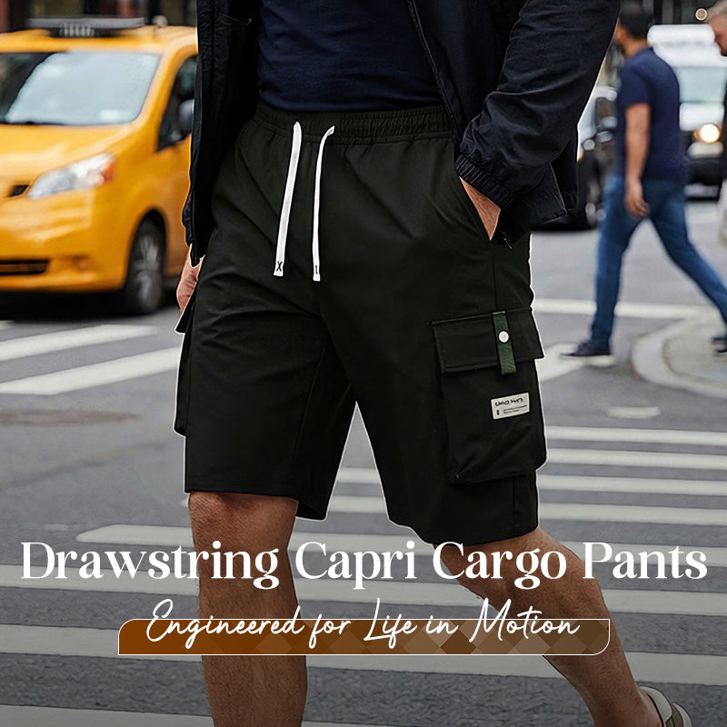 Men's Casual Drawstring Capri Cargo Pants