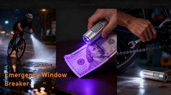 🔦Pocket Rechargeable EDC Flashlight: Mini Keychain Light with Fire Starter & Window Breaker - Silver（Lights only）