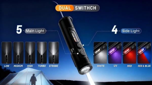 🔦Pocket Rechargeable EDC Flashlight: Mini Keychain Light with Fire Starter & Window Breaker - Silver（Lights only）