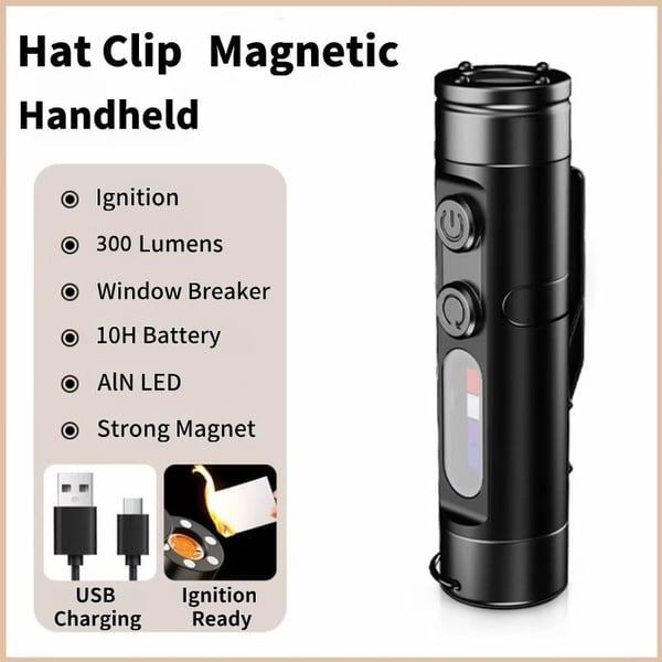 🔦Pocket Rechargeable EDC Flashlight: Mini Keychain Light with Fire Starter & Window Breaker - Silver（Lights only）