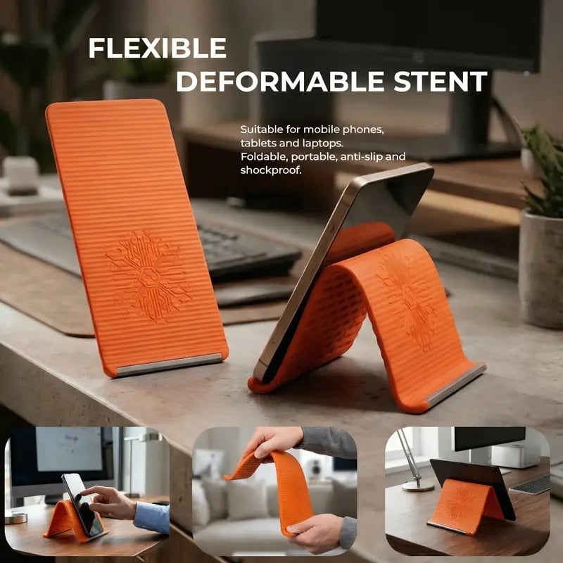 2026 Portable Foldable Silicone Phone Holder, Bendable Freely into Any Shape, Multi-Angle Adjustable Stand for Mobile Phone - Orange