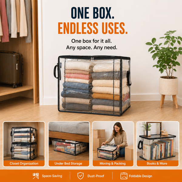 🎁 📦Large Heavy-Duty Thick Plastic Clear Storage Bag for Clothes, Moving & Storage