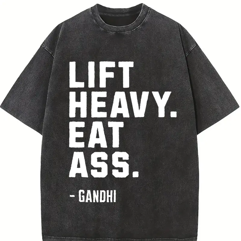 Lift Heavy Eat Ass Meme Gym Shirt Back Design | Bodybuilding Motivation Funny Pump Cover | Edgy Gym Humor Distressed Back Text Gift Tshirt