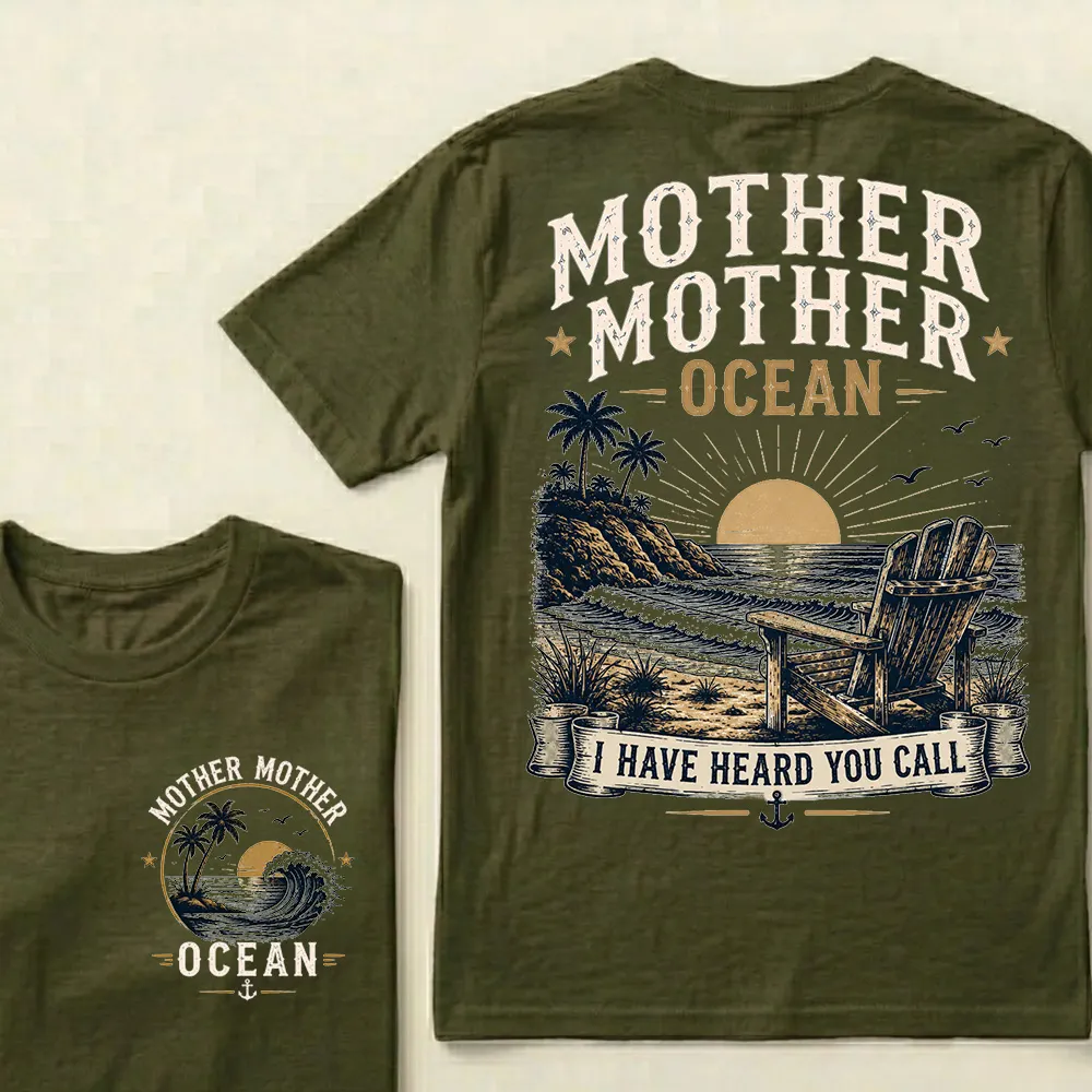 "Mother Mother Ocean — I Have Heard You Call" Vintage Beach Crew Neck T-Shirt | Classic Ocean Lover Unisex Tee