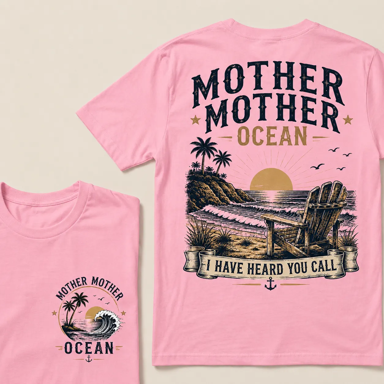 "Mother Mother Ocean — I Have Heard You Call" Vintage Beach Crew Neck T-Shirt | Classic Ocean Lover Unisex Tee