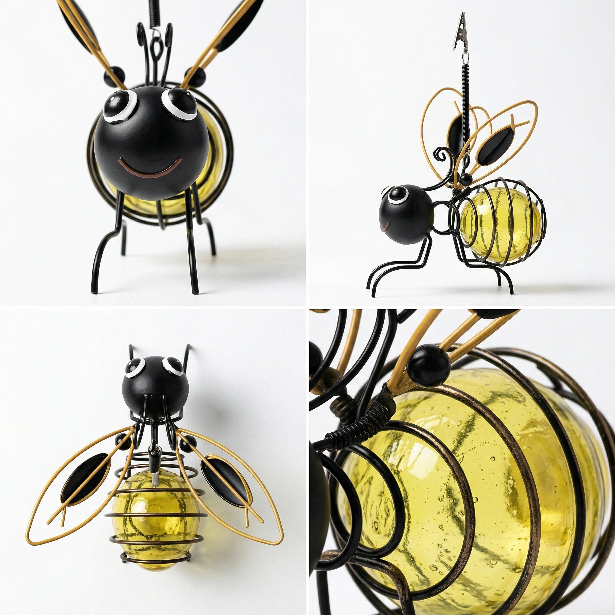 🐝Solar Bee Lanterns for Outdoors – 2-in-1 Hanging Crackle Glass Garden Lights, Waterproof Yard Decor