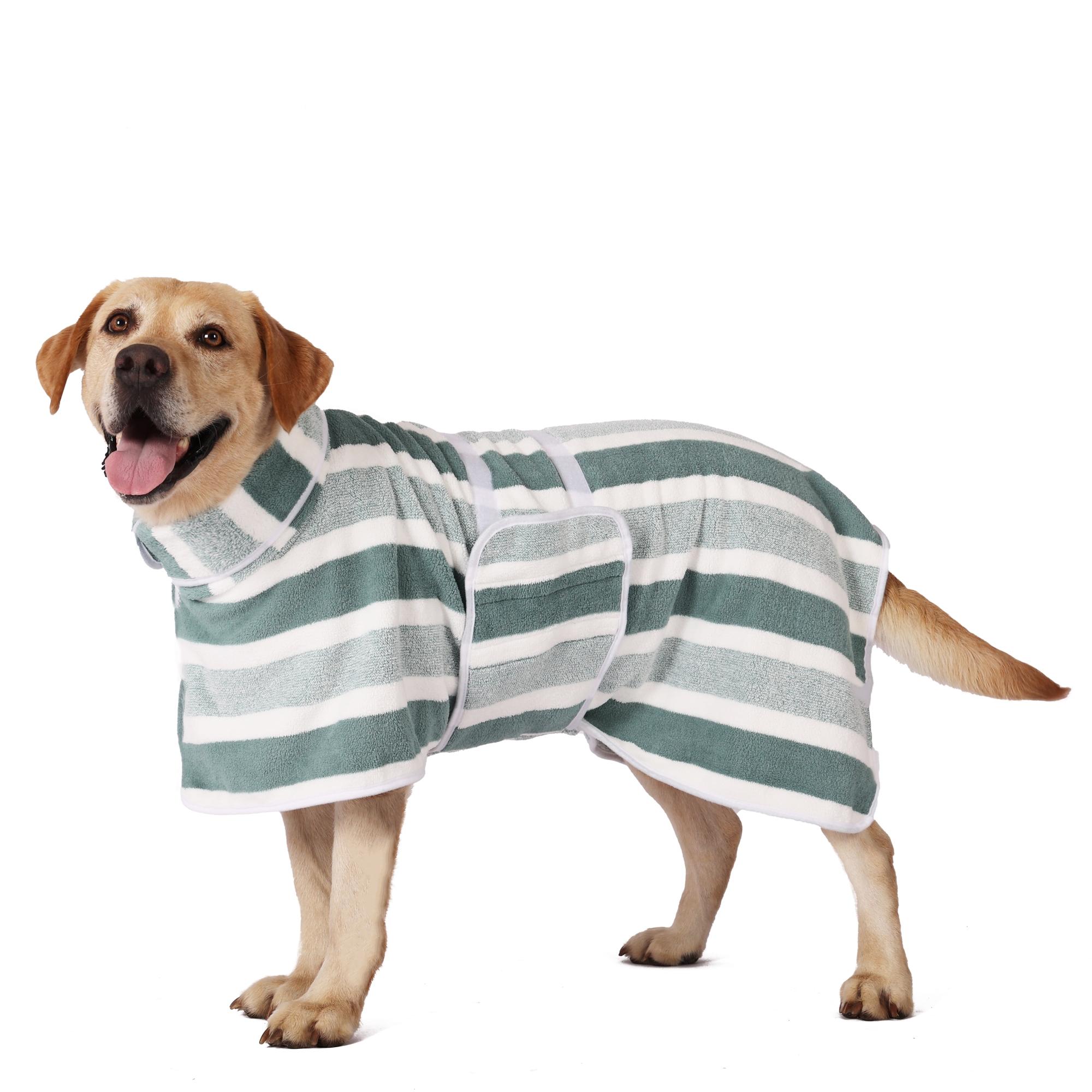 Quick-Drying Dog Bathrobe, 1-Piece Striped Pet Dressing Gown with Adjustable Belly Band, Super-Absorbent Super-Soft Fabric