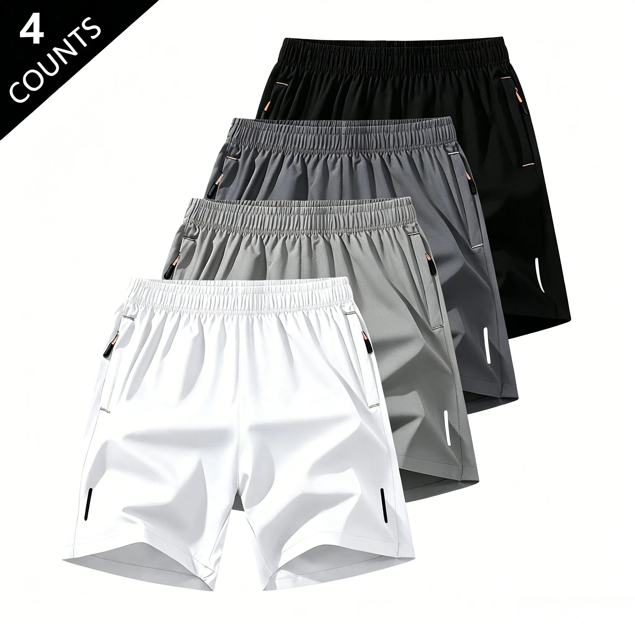 Men's Solid-Color Casual Summer Shorts with Zippered Pockets (97% Polyester/3% Spandex) - Tropical Beige
