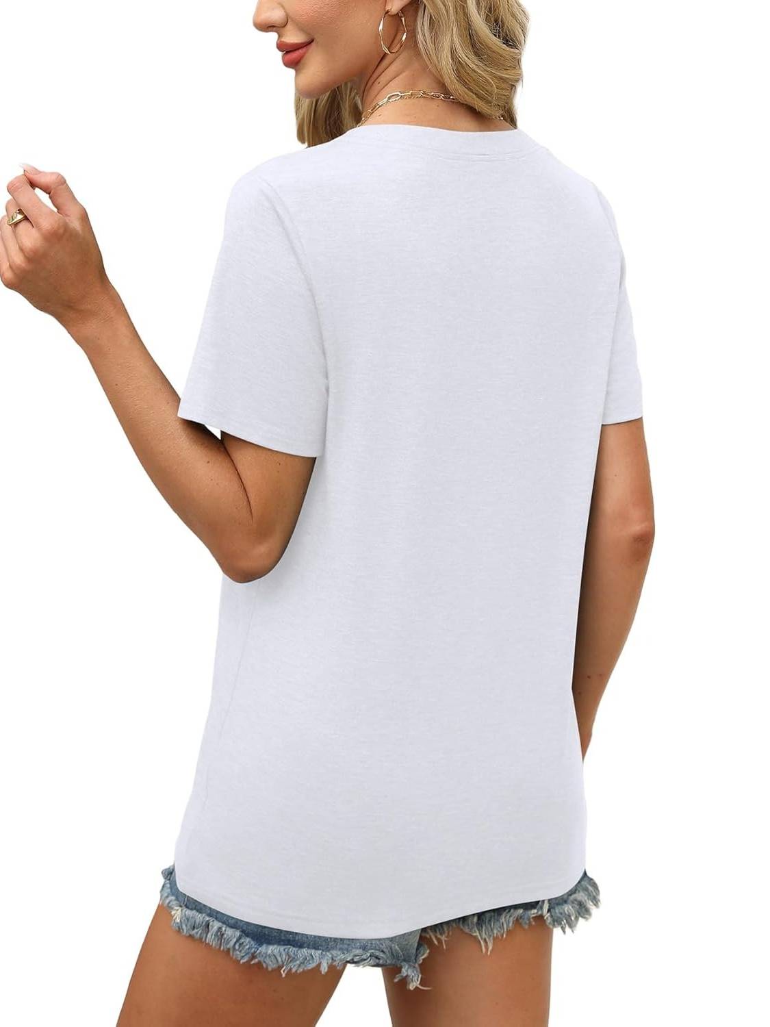 Womens Short Sleeve V Neck Casual Loose Fit T-shirts 