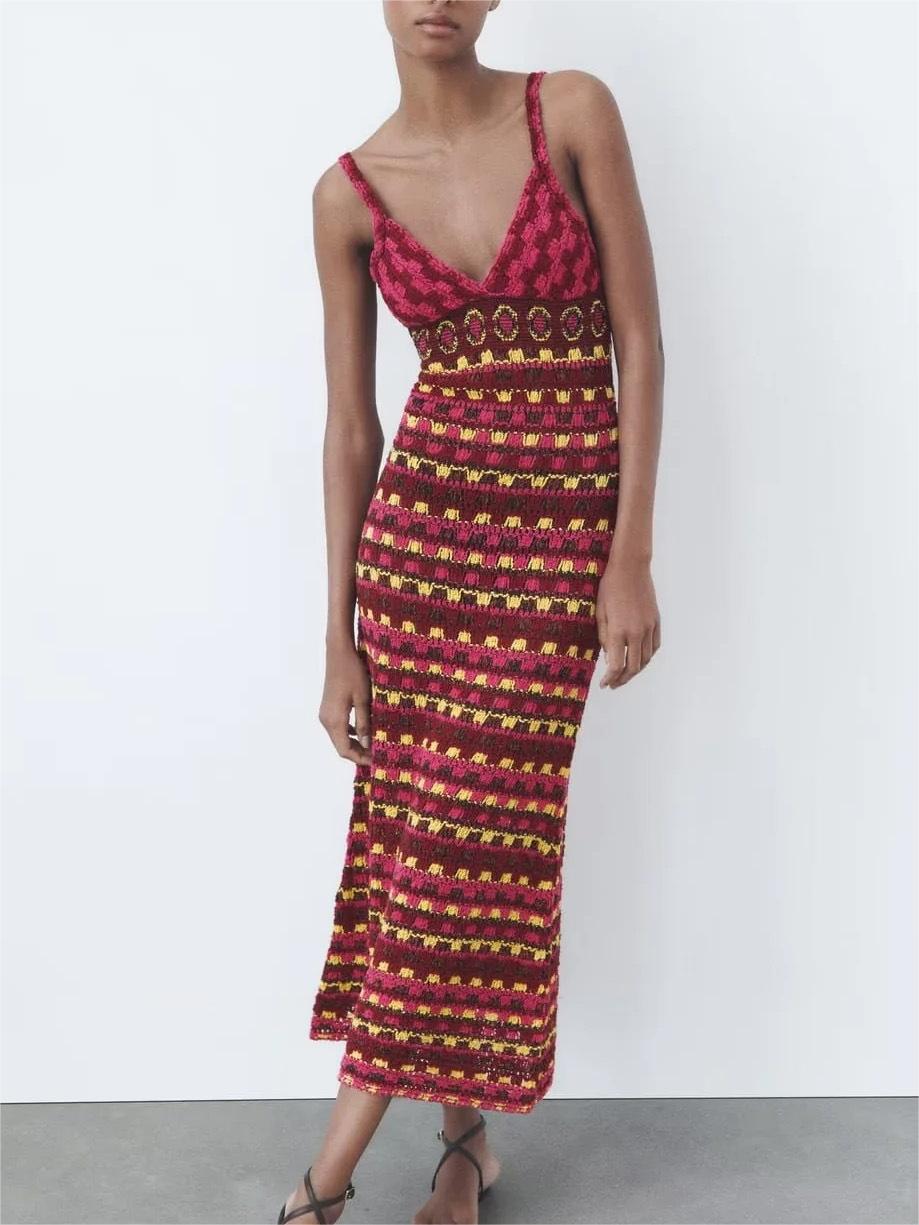 🔥Hot Sale-Floral V-Neck Lace Knit Sling Dress(Buy 2 Free Shipping)