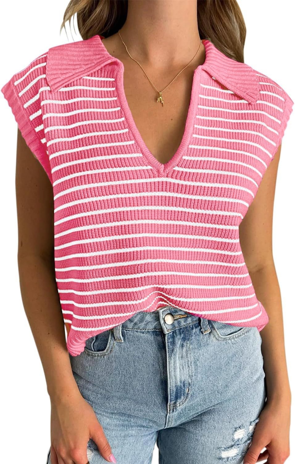 Summer Sweaters V-Neck Cap Sleeve Tops