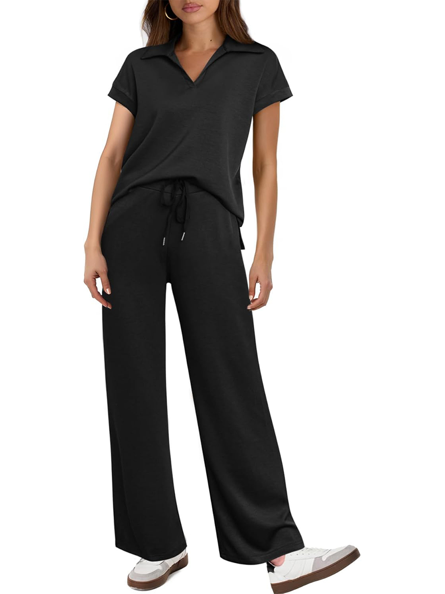 Women's Cap Sleeve Top and Drawsting Pants 2 Piece Lounge Set Tracksuit