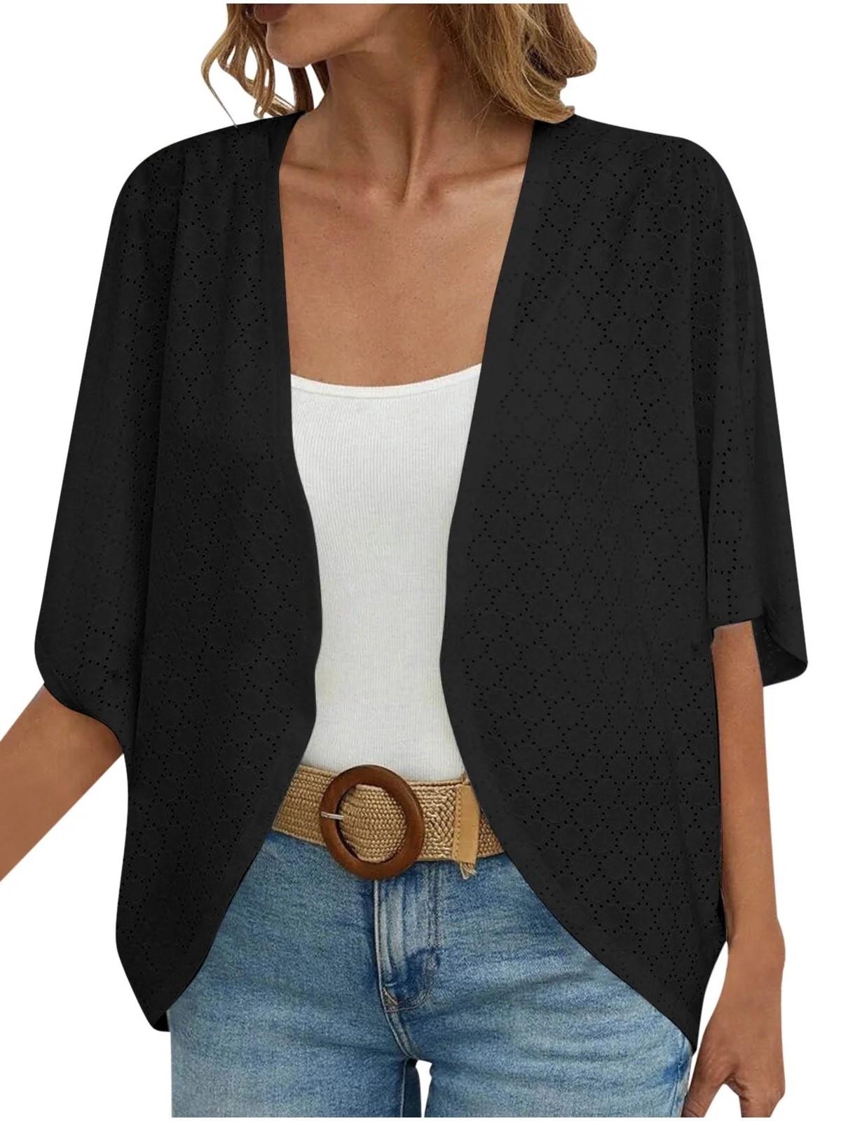 Women's Casual Lightweight Half Sleeve Hollow Cardigan