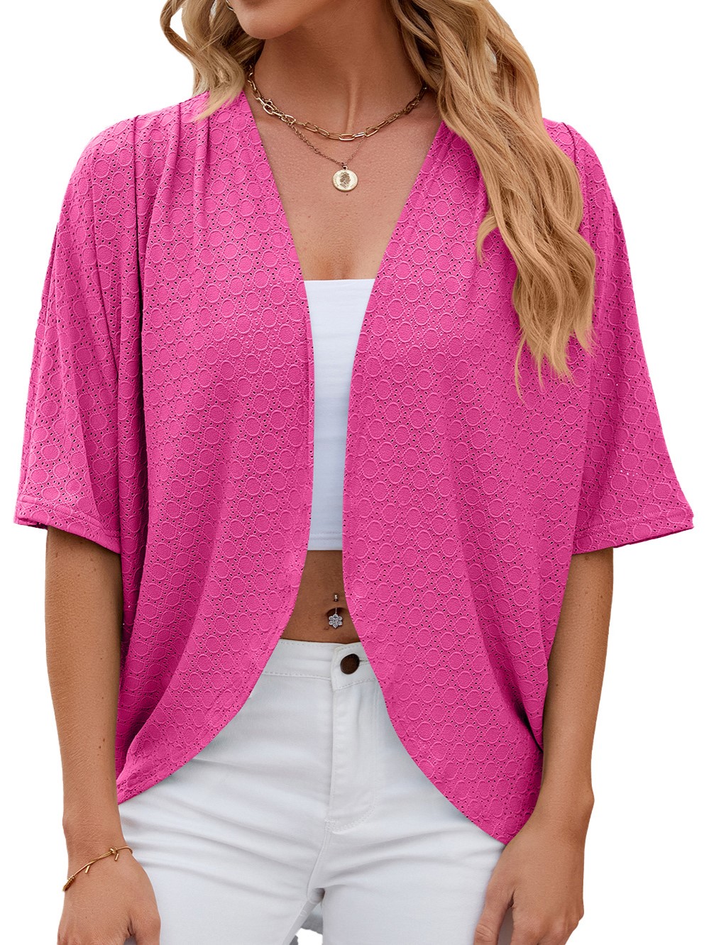 Women's Casual Lightweight Half Sleeve Hollow Cardigan