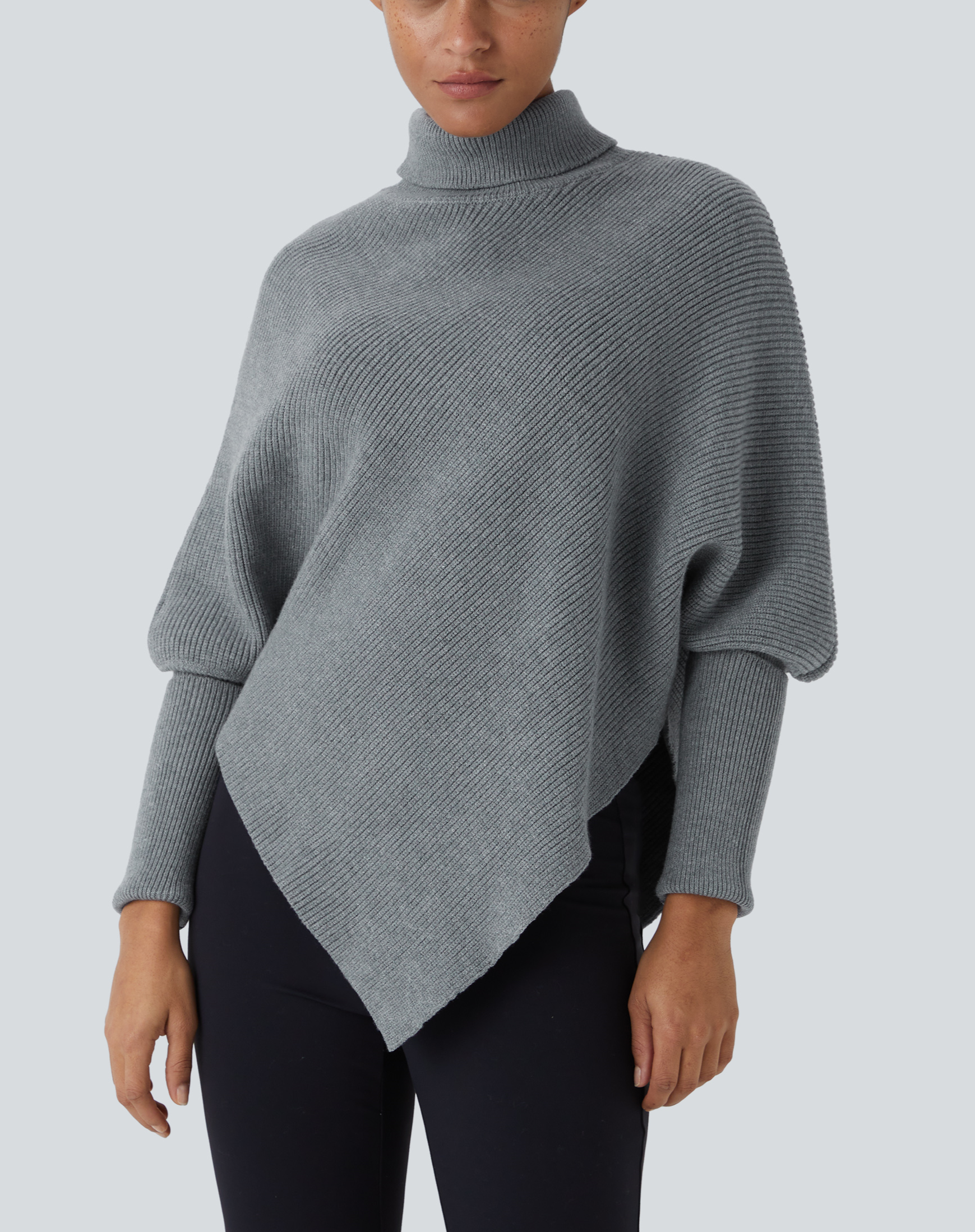 Turtleneck Batwing Long Sleeve Asymmetric Hem Sweater【Buy Two Free Shipping】