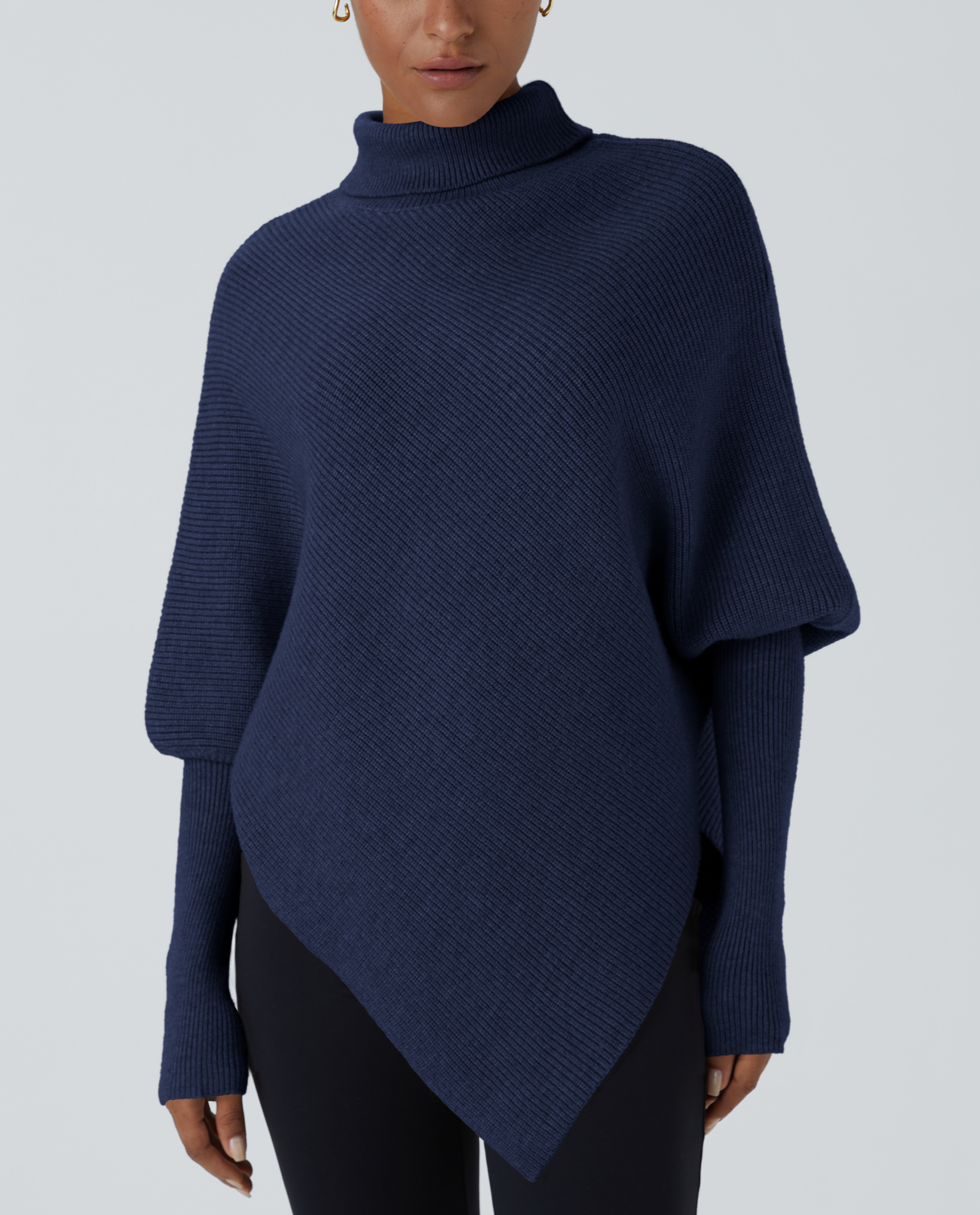 Turtleneck Batwing Long Sleeve Asymmetric Hem Sweater【Buy Two Free Shipping】