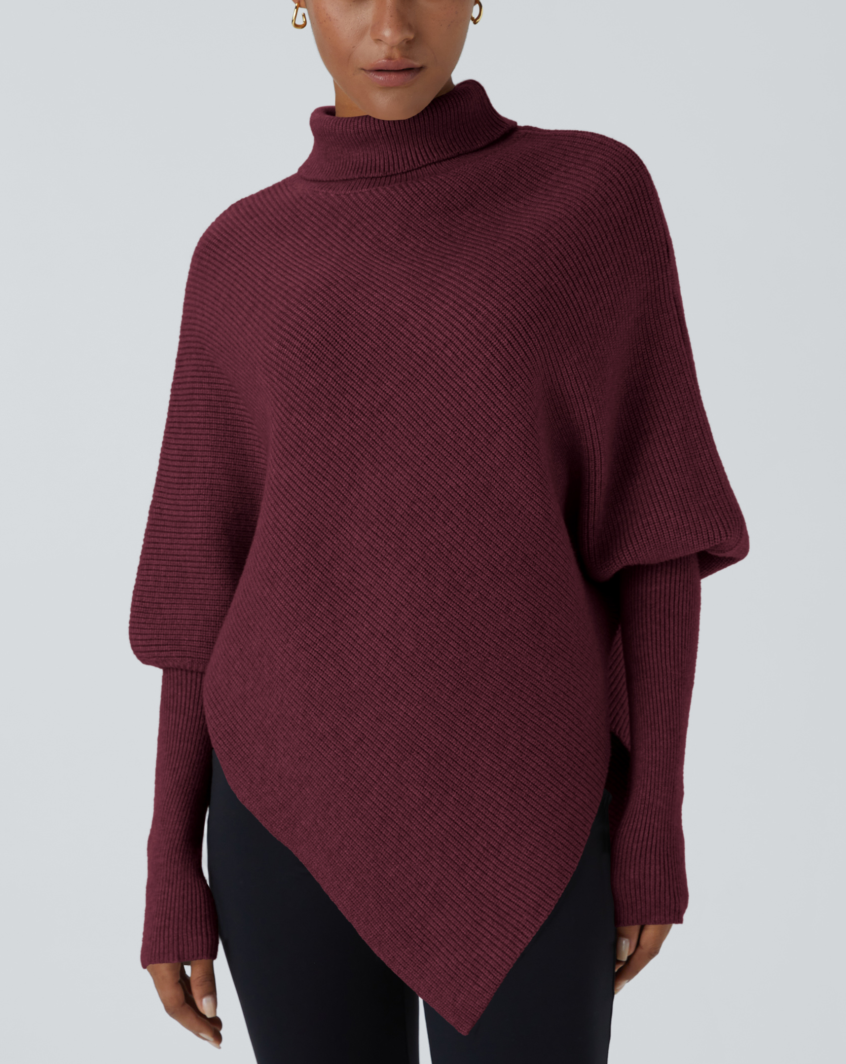 Turtleneck Batwing Long Sleeve Asymmetric Hem Sweater【Buy Two Free Shipping】
