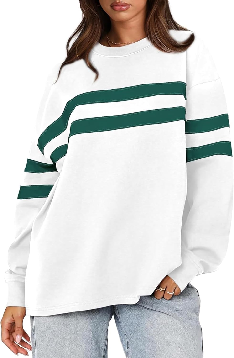 Striped Oversized Sweatshirt Crewneck Long Sleeve Tops Casual Tunic Pullover