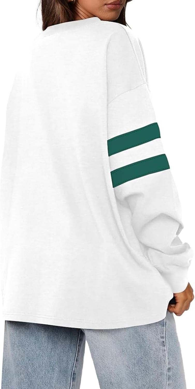 Striped Oversized Sweatshirt Crewneck Long Sleeve Tops Casual Tunic Pullover