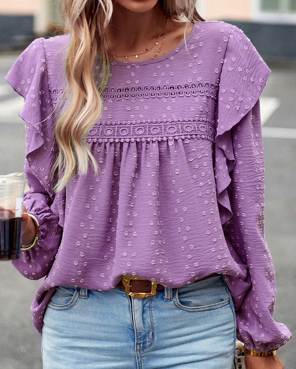 Women's Swiss Polka Dot Babydoll Top With Ruffles(Buy 2 Free Shipping)