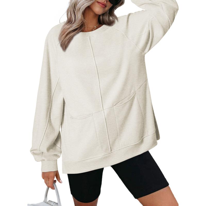 Women's Oversized Crewneck Long Sleeve Shirts Solid Color Pullover 
