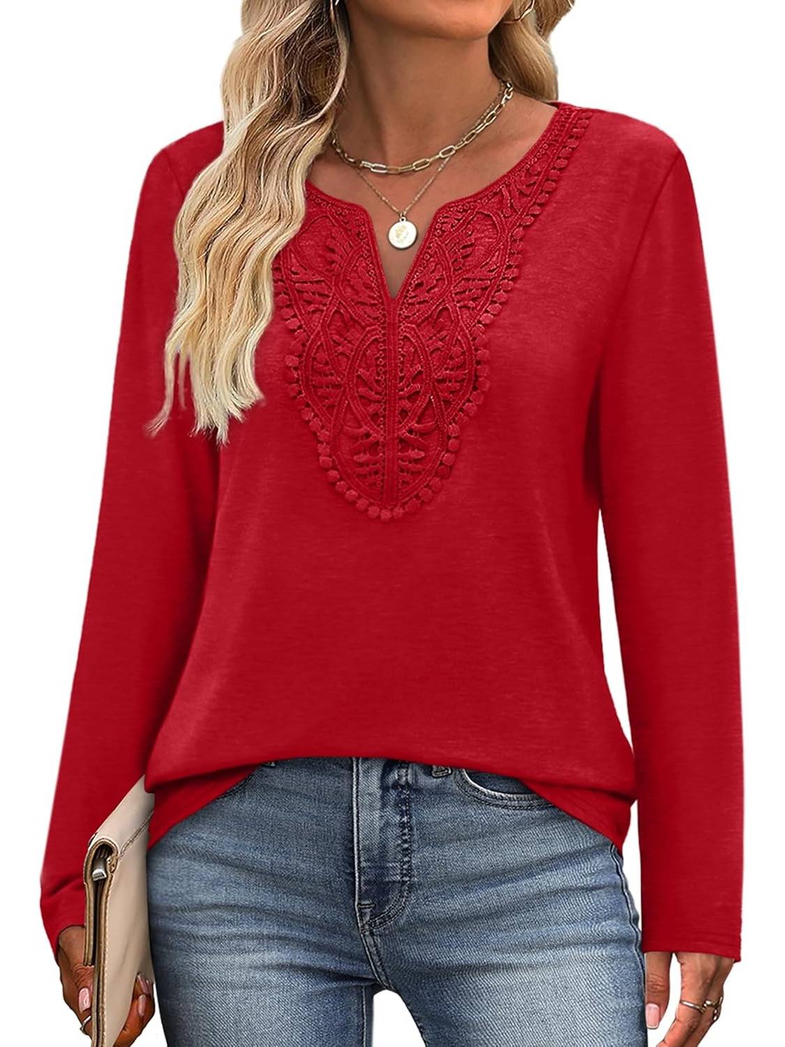 Women Dressy Casual V Neck Long Sleeve Shirts Blouses 