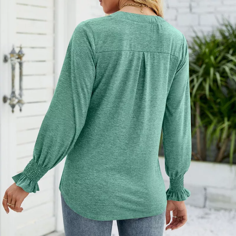 Ladies Basic Ruffle Tops Casual Solid Color T Shirt Plain (BUY 2 FREE SHIPPING!!!)