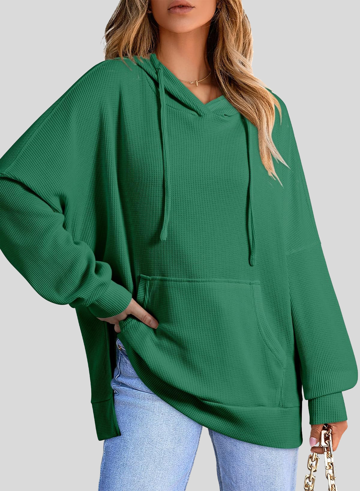 Oversized Hoodies for Women Waffle Knit Drawstring Side Slit Pullover Sweatshirts with Pocket (Final Days: Big Savings!!!)