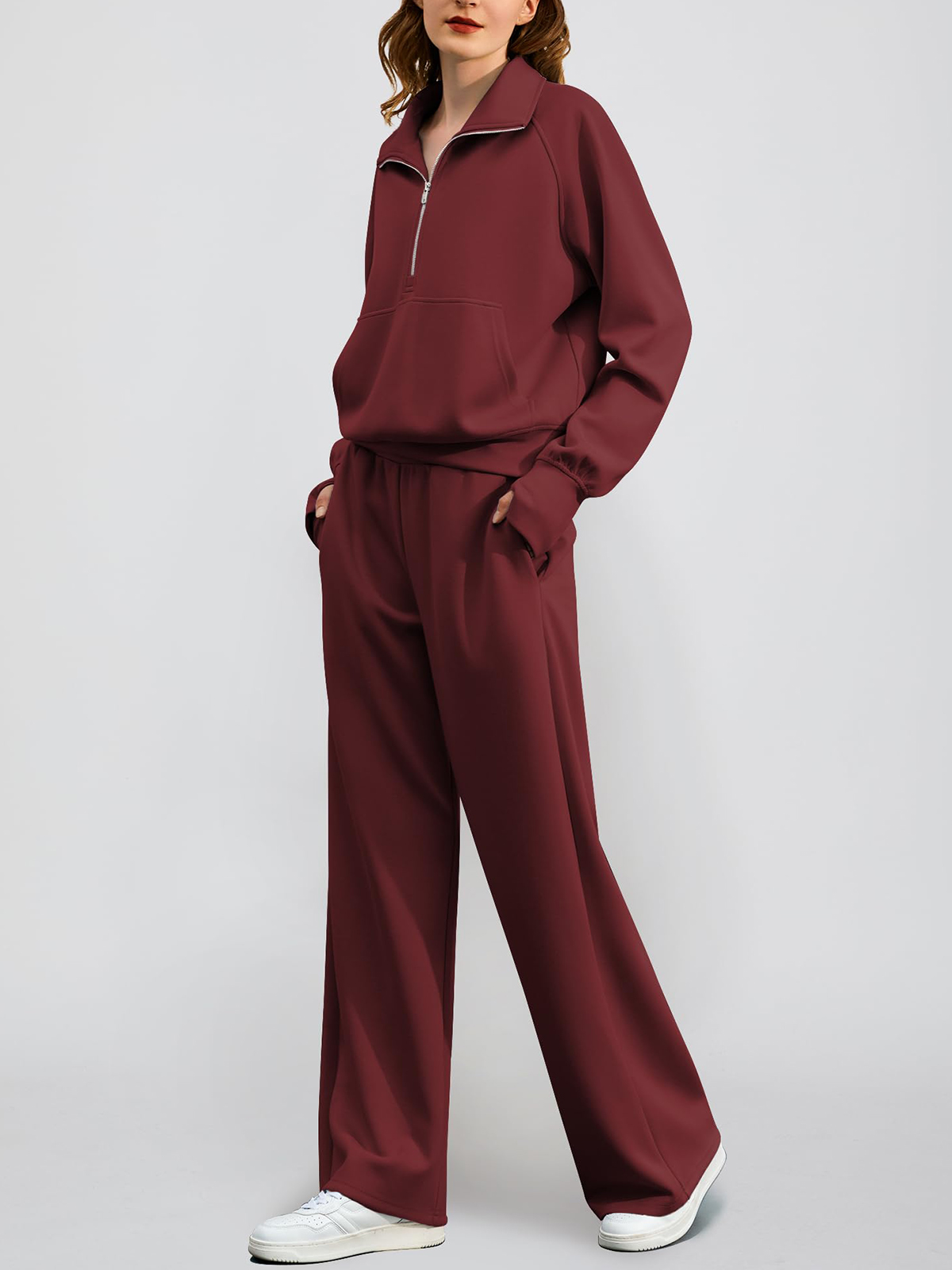 Women's Oversized Half Zip Wide Leg 2 Piece Outfits Lounge Set