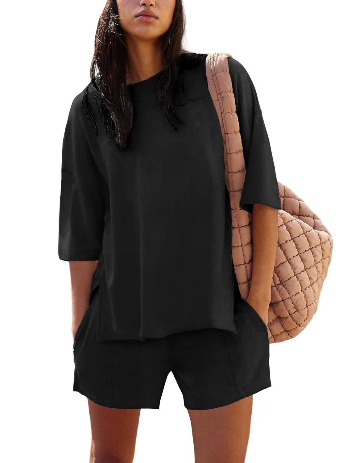 Women's Casual Solid Color Suit with Slit Top and Shorts(BUY 2 FREE SHIPPING)