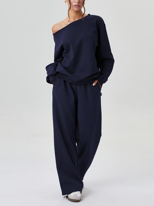 ✨Women's Off-Shoulder Long Sleeve Top & Wide-Leg Pants Set