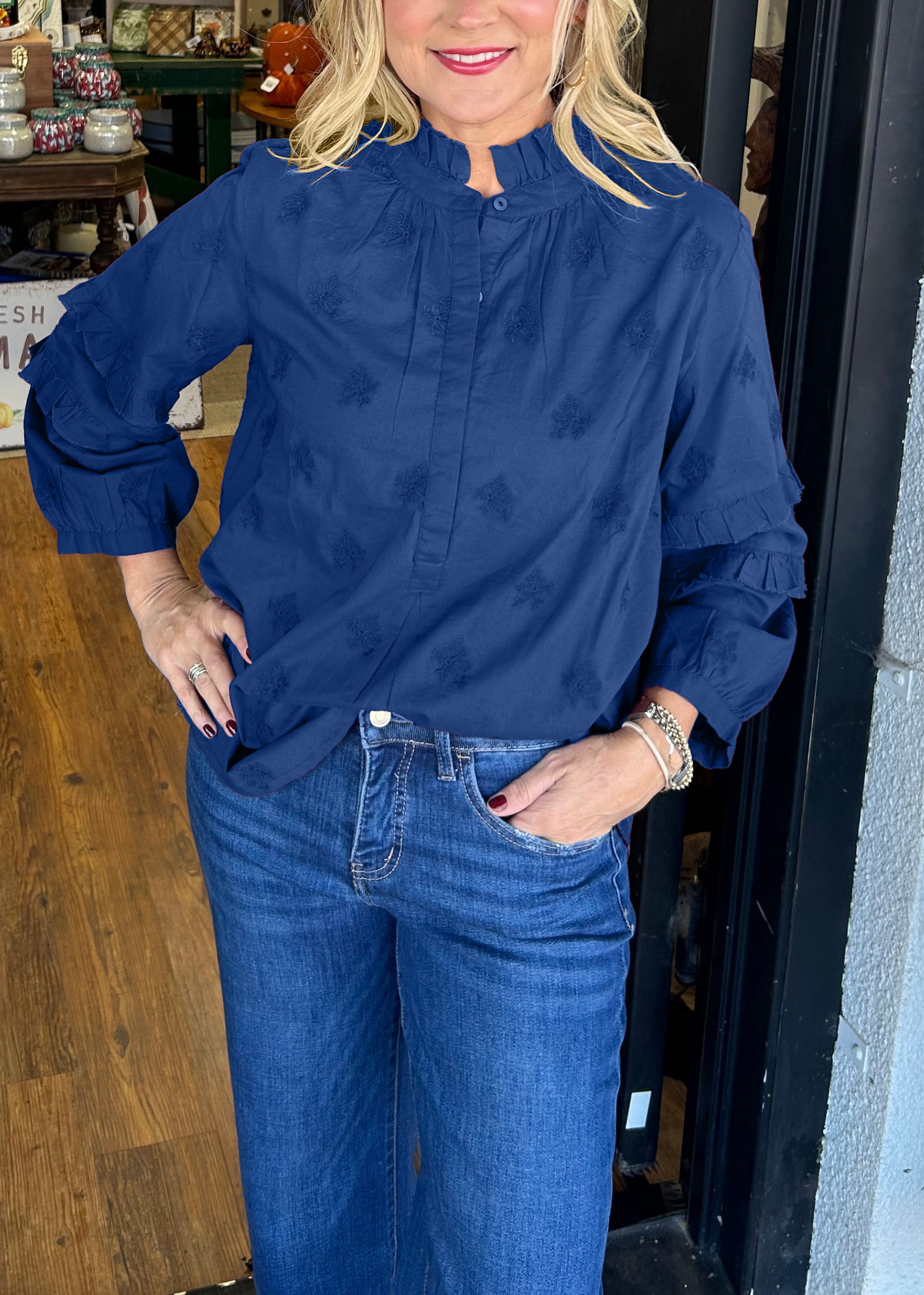 Strawberry Print Ruffle Sleeve Shirt (Buy 2 Free Shipping)