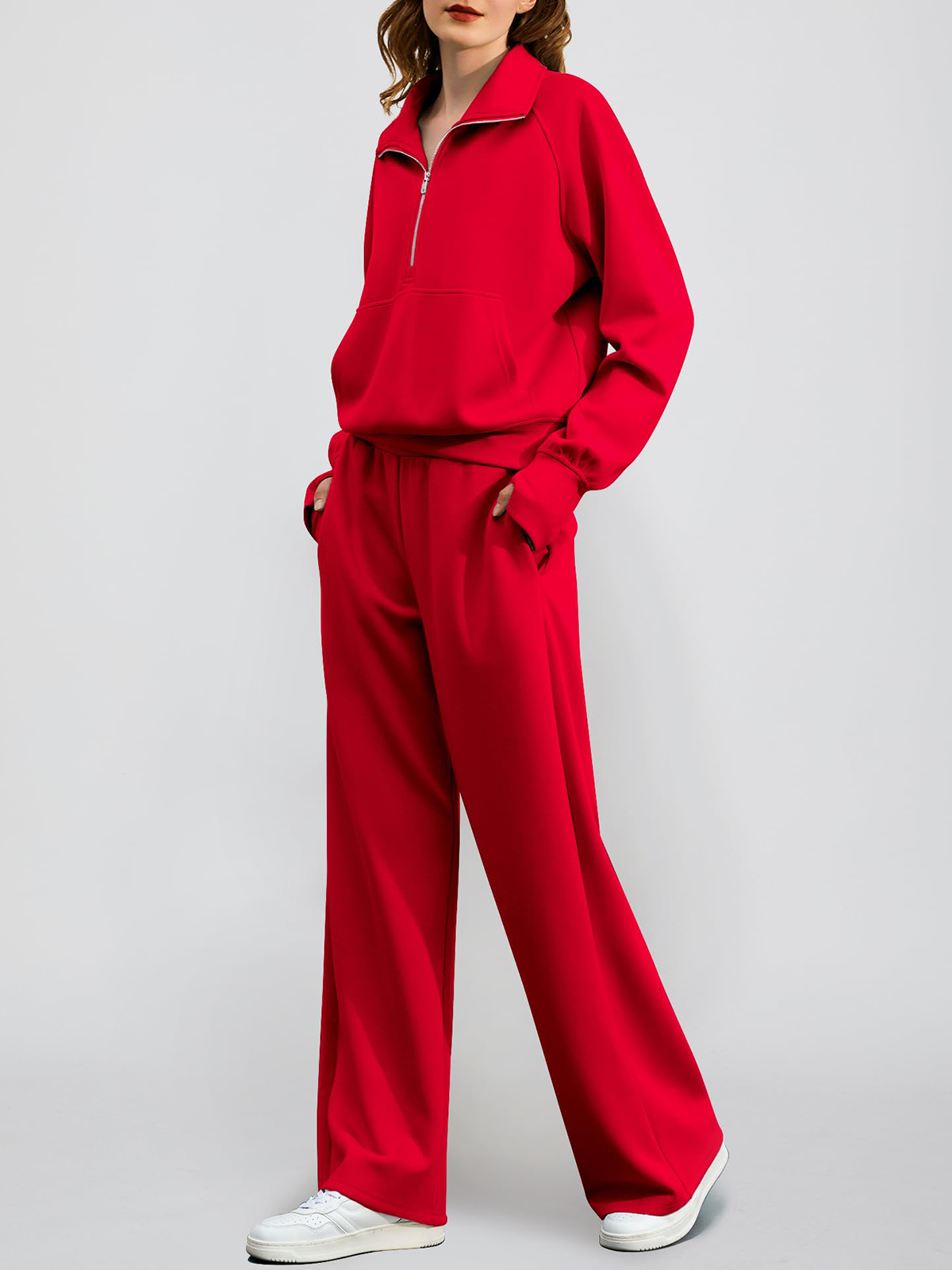 Women's Oversized Half Zip Wide Leg 2 Piece Outfits Lounge Set