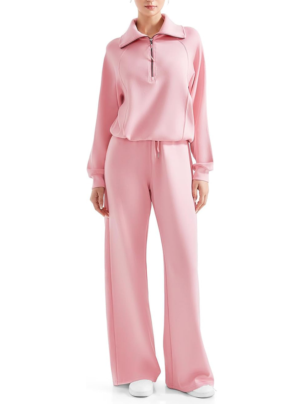 Women 2 Piece Lounge Matching Set Wide Leg Sweatpant Half Zip Sweatshirt