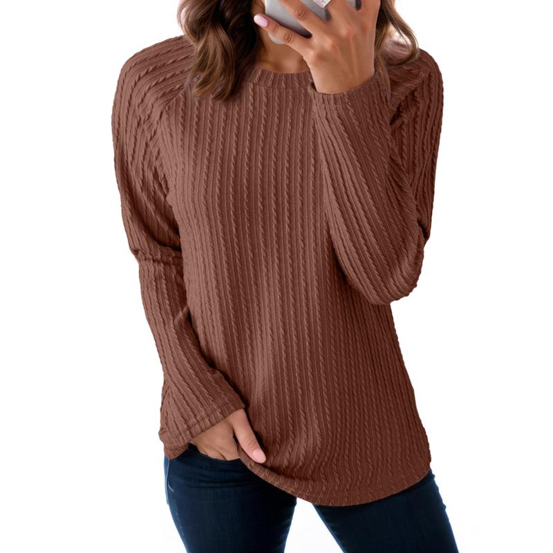 Women's Tops Long Sleeve Crewneck Knit Basic Tee Lightweight Shirts 
