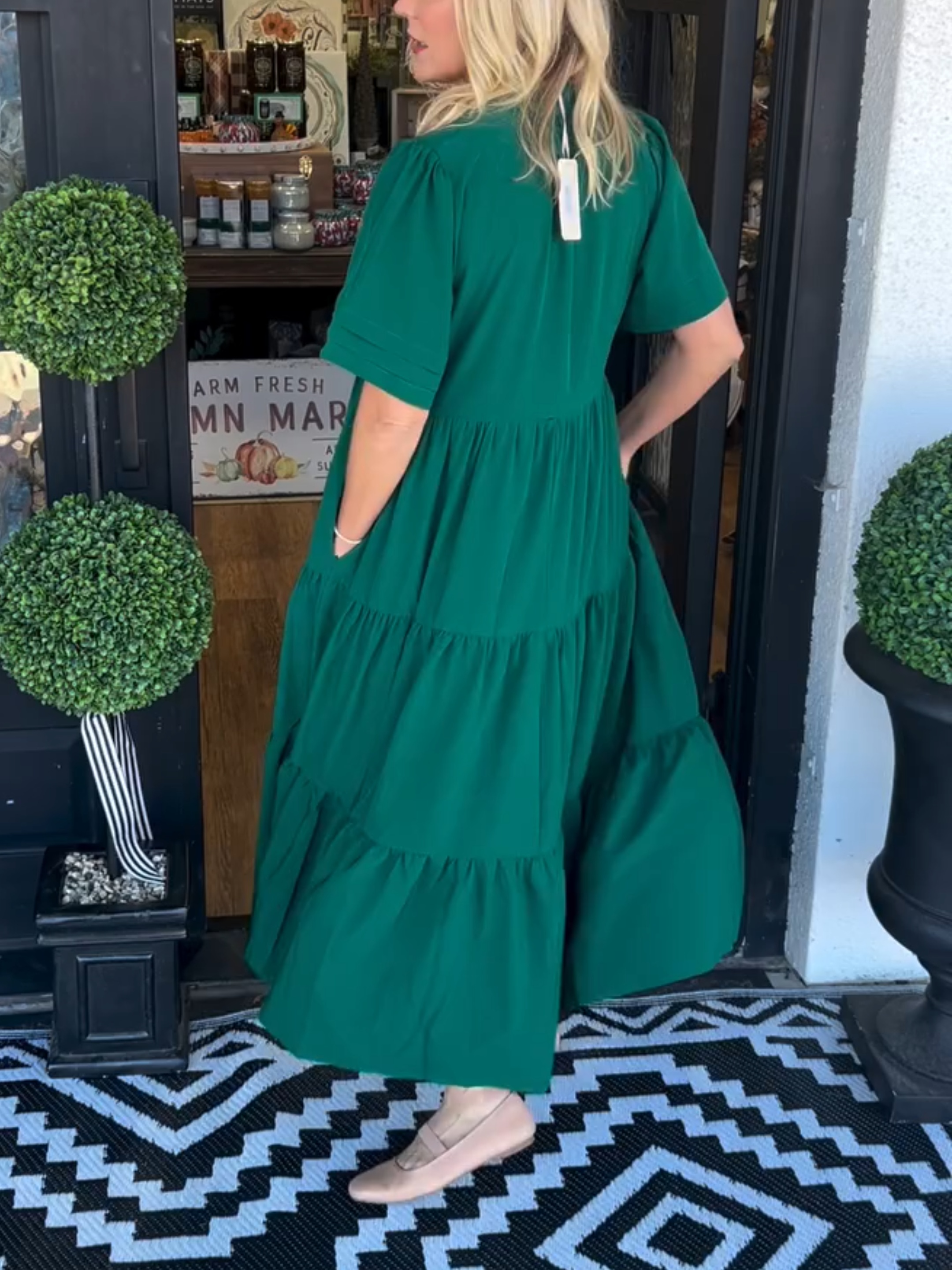 V-Neck Tiered Midi Dress with Pockets (Buy 2 Free Shipping)