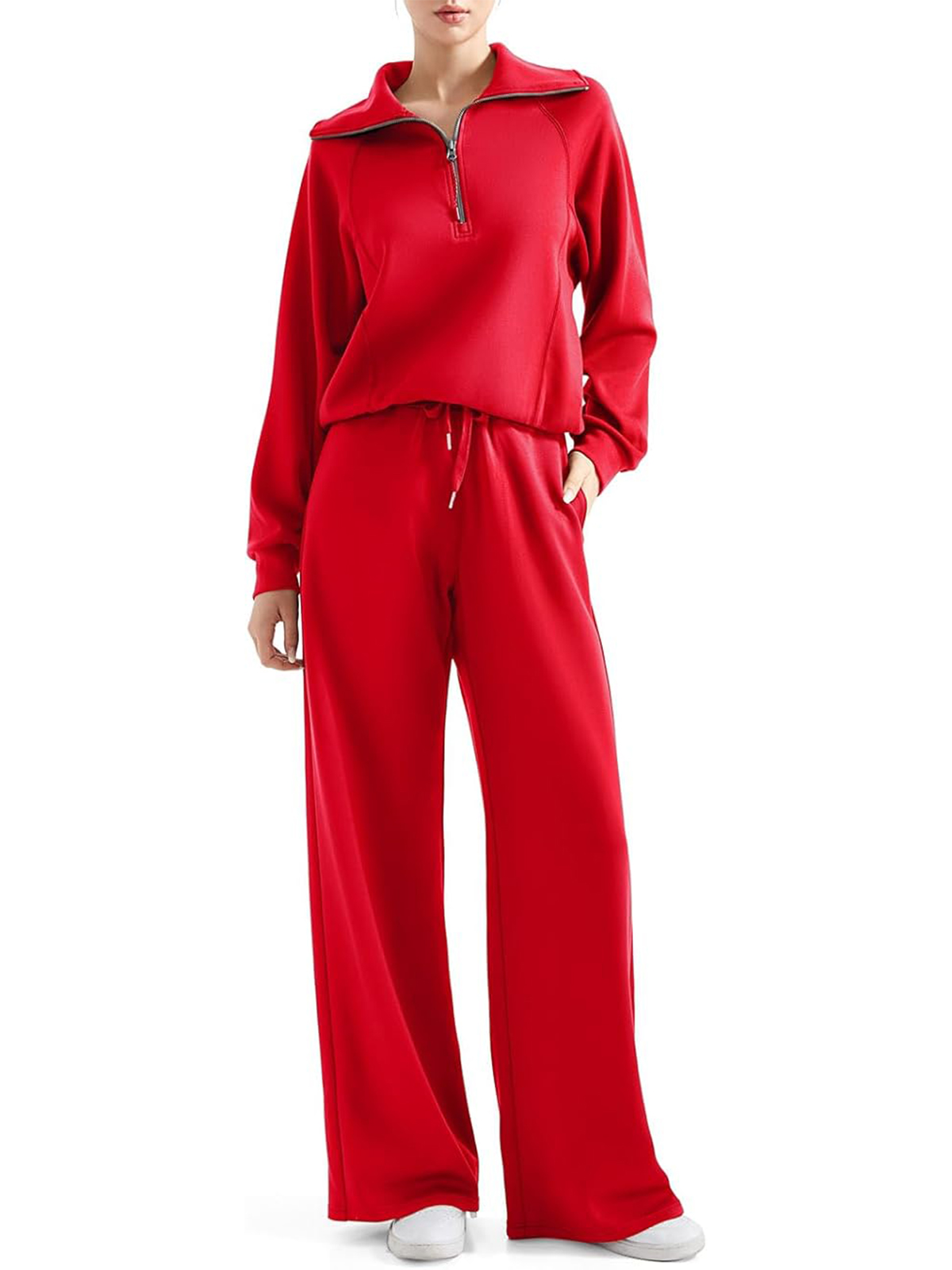 Women 2 Piece Lounge Matching Set Wide Leg Sweatpant Half Zip Sweatshirt