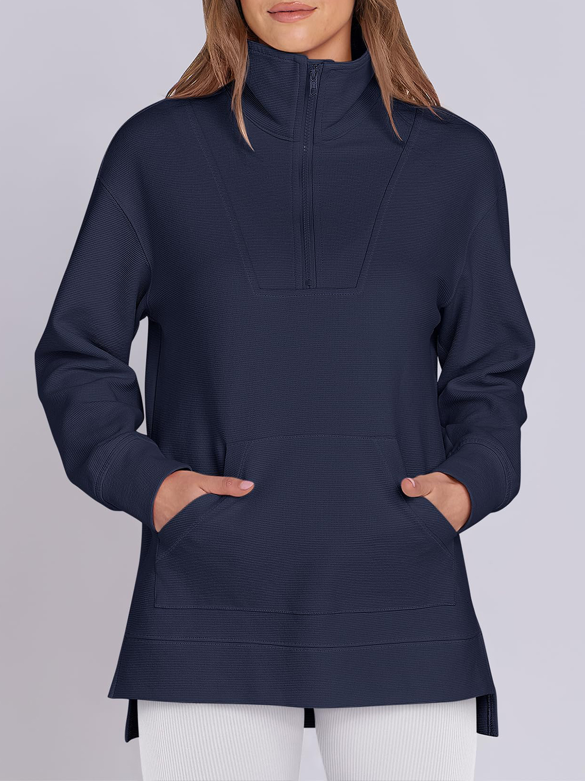 Women's Oversized High Neck Half Zip Knit Sweatshirt (Buy 2 Free Shipping)