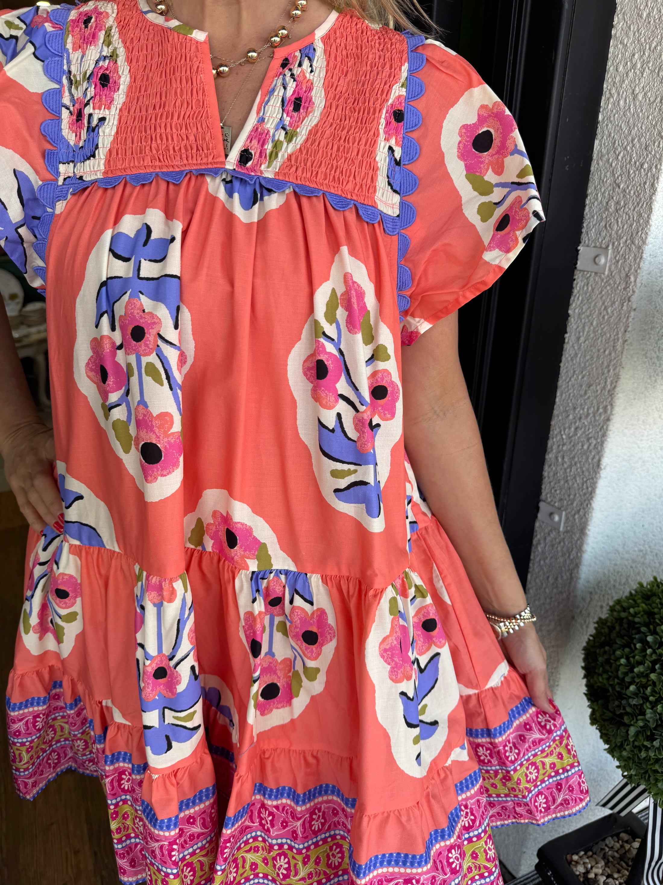 Women's V-neck Pleated Print Short Dress(Buy 2 Free Shipping)