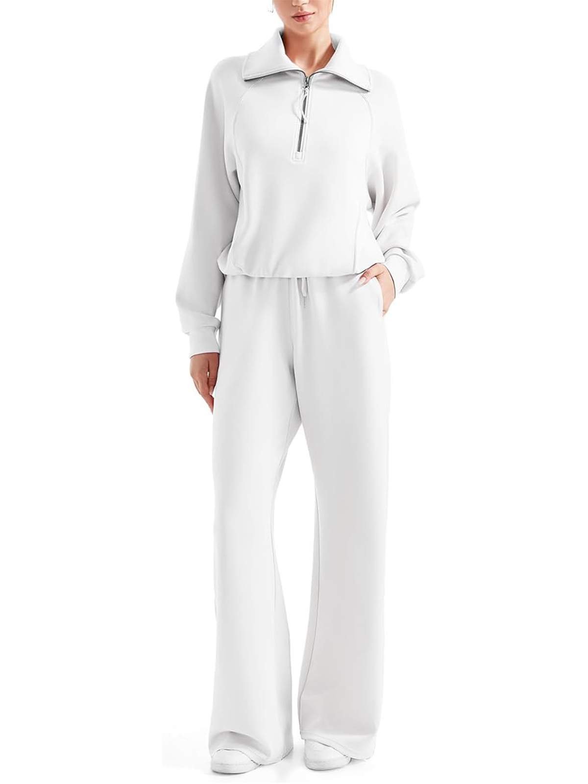 Women 2 Piece Lounge Matching Set Wide Leg Sweatpant Half Zip Sweatshirt
