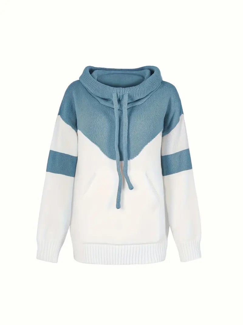 Cozy Color Block Knit Hoodie with Drawstring Details (Final Days: Big Savings!!!)