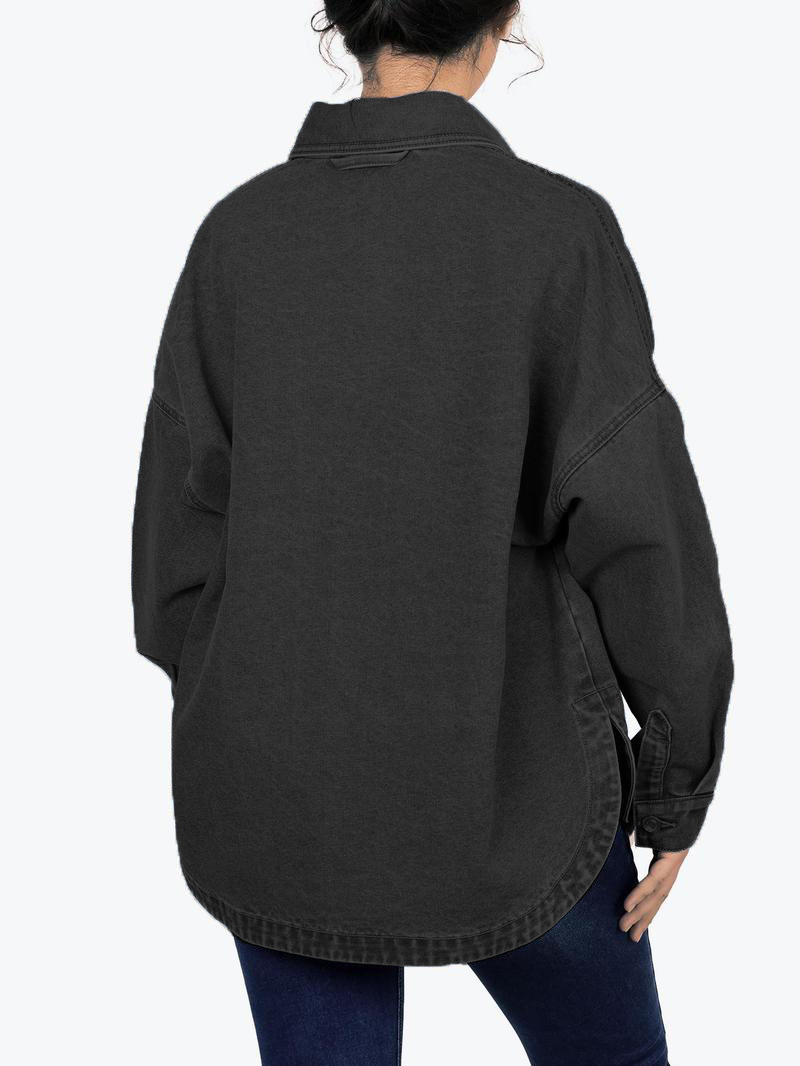 Women's Solid Color Button Front Drop Shoulder Curved Hem Denim Jacket (Final Days: Big Savings!!!)