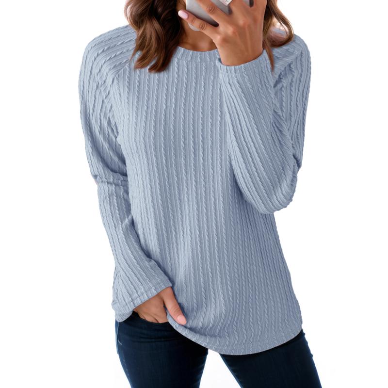 Women's Tops Long Sleeve Crewneck Knit Basic Tee Lightweight Shirts 