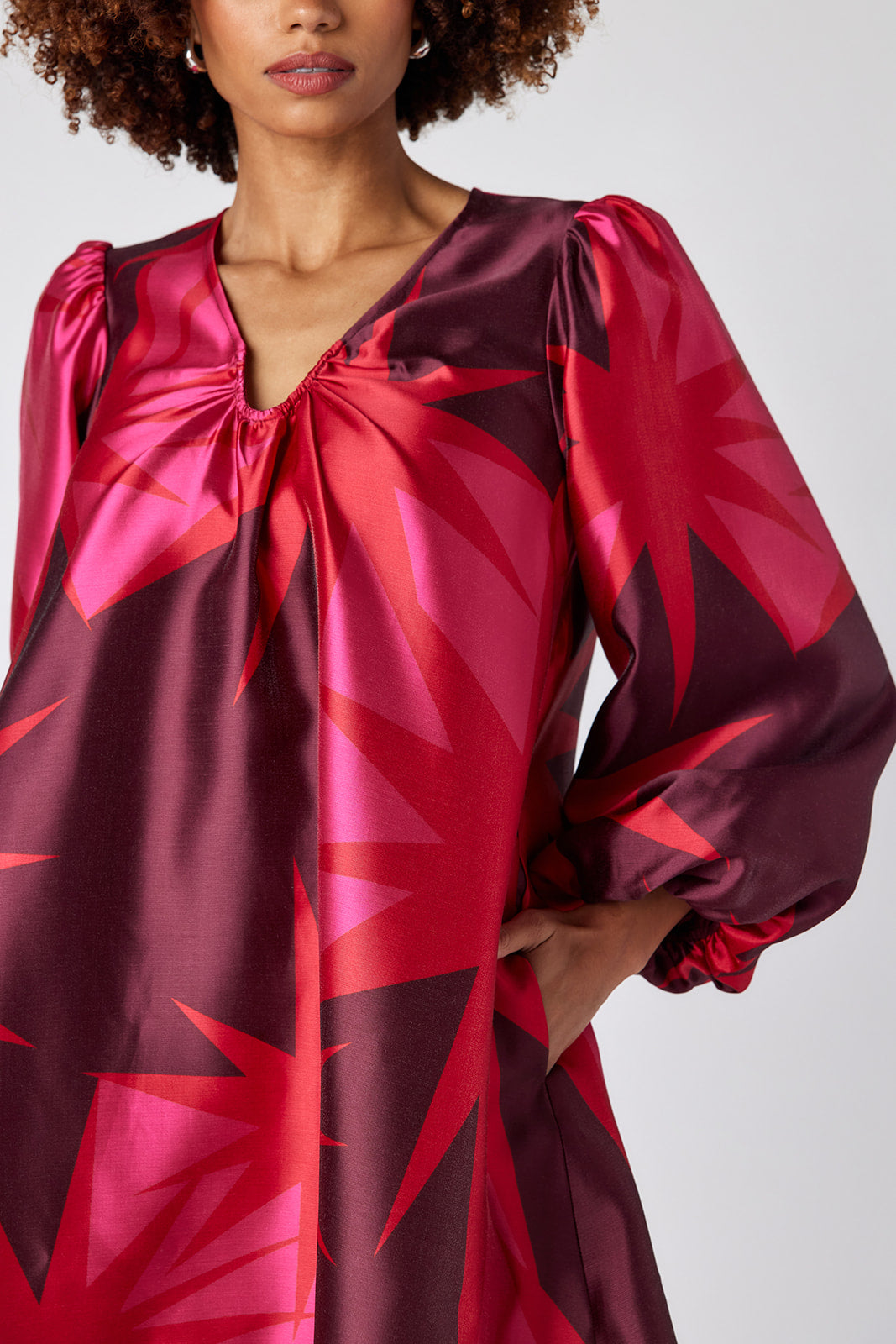 Contrast Print Puff Sleeve Dress (BUY 2 FREE SHIPPING)