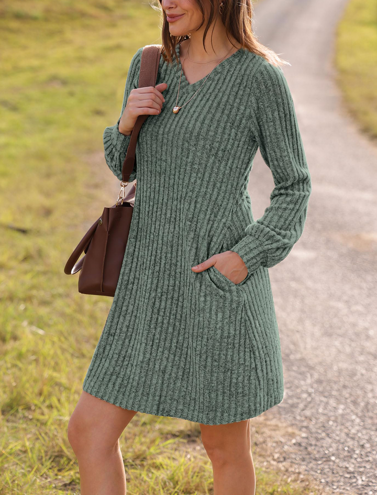 Women's V Neck Long Sleeve Casual Fall Dresses