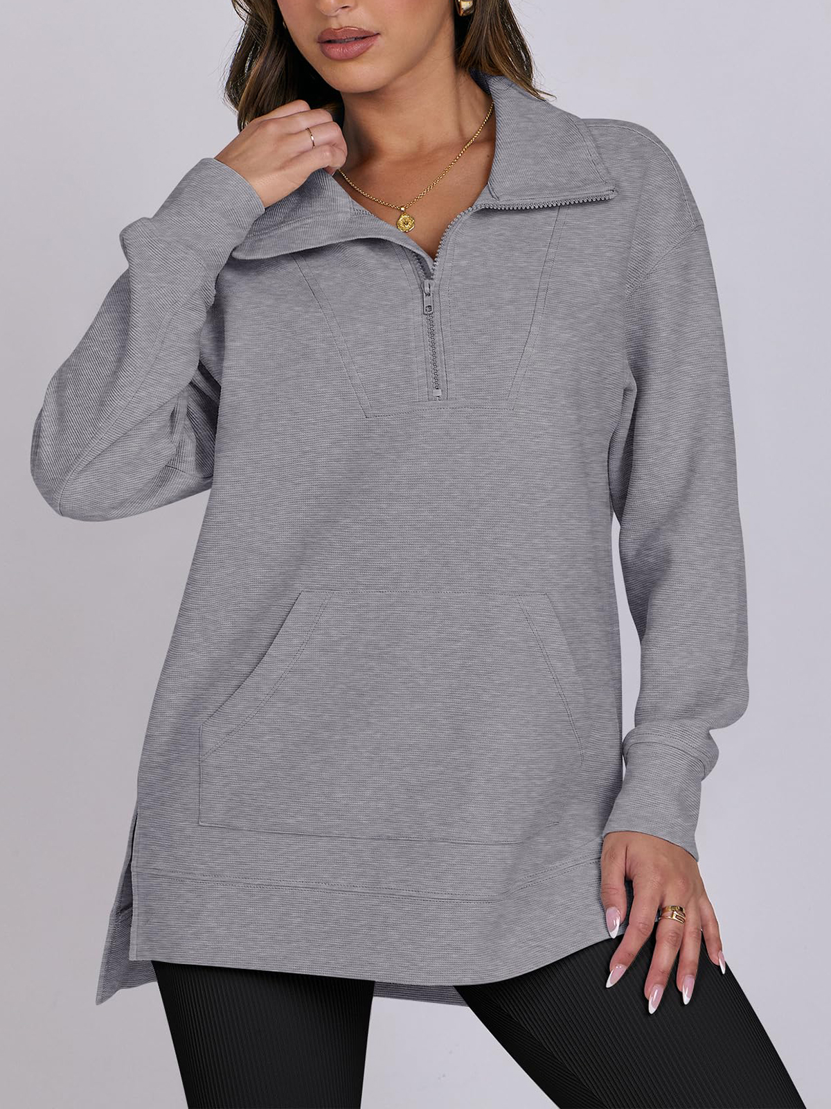 Women's Oversized High Neck Half Zip Knit Sweatshirt (Buy 2 Free Shipping)