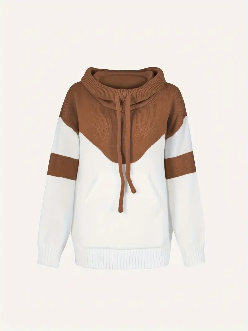 Cozy Color Block Knit Hoodie with Drawstring Details (Final Days: Big Savings!!!)