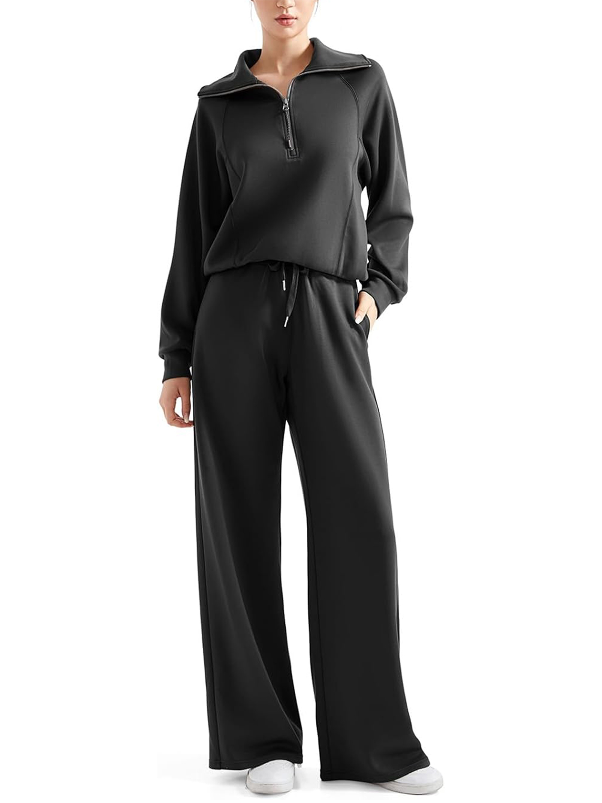 Women 2 Piece Lounge Matching Set Wide Leg Sweatpant Half Zip Sweatshirt